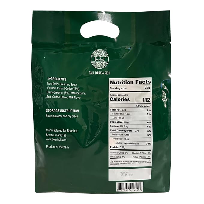 Beanhut's Vietnamese Latte, Instant Coffee Mix, 3 in 1 Coffee Mix, 25g x 50 sticks(2.75 lb) - Image 2