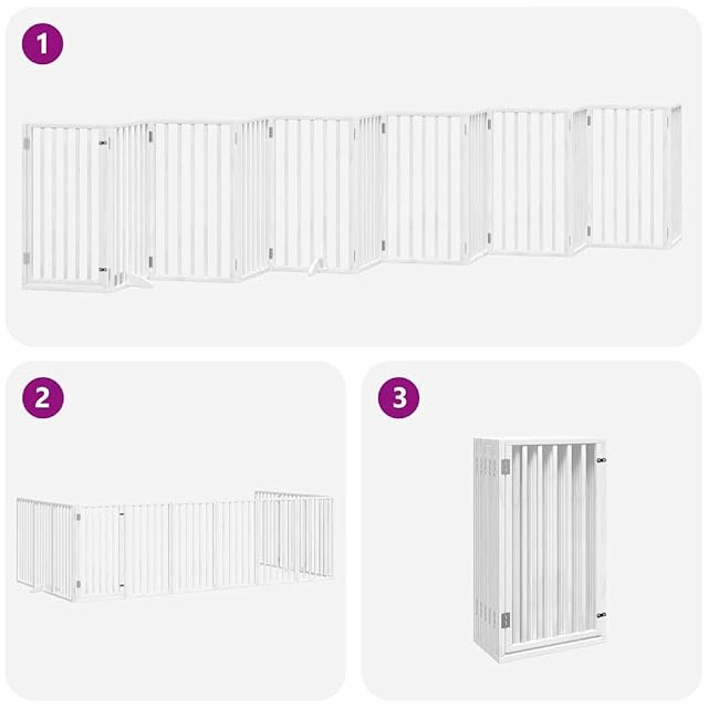 Foto 4 de 8 de vidaXL Puerta de Perros Plegable 12 Paneles Madera álamo Blanca 600 cm