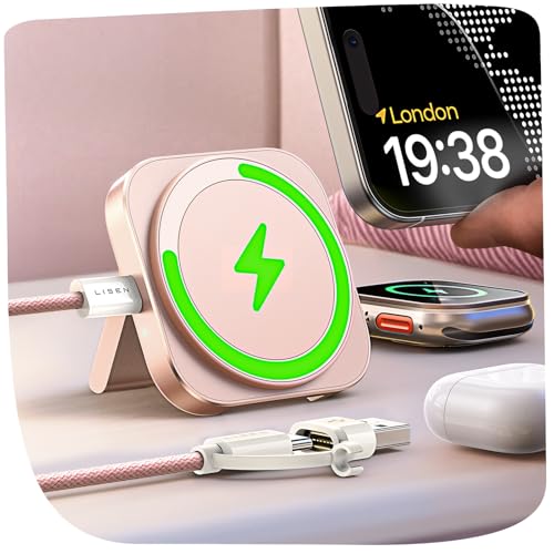 LISEN Magsafe�[�d�� �ƊE�ɏ��T�C�Y �}�O�Z�[�t�[�d�� 2in1 �X�^���h �u�������[�d �y�� �g���x����10W/7.5W Mag safe ���C�����X ���s Galaxy iPhone16 Pro Max 15/15Plus/15/14/13
