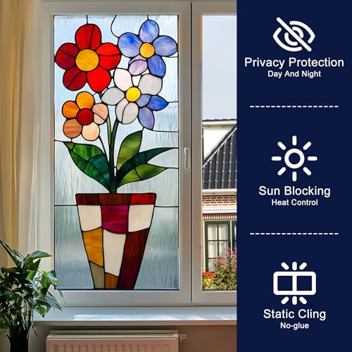Película de privacidad para ventana con diseño floral colorido miniatura 2