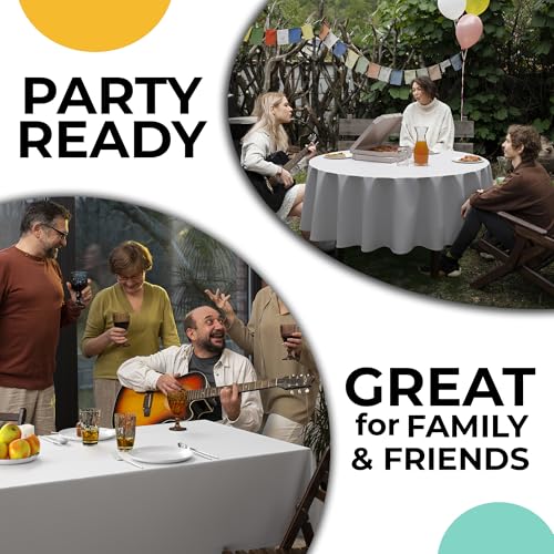 Exquisite White Vinyl Tablecloths - 70 in. Round - Pack of 3 Round Tablecloth with Flannel Backing - Plastic, Reusable & Waterproof by Exquisite - Used condition - Image 3