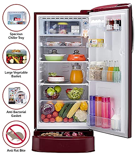 Image of LG 190 L 4 Star Inverter Direct-Cool Single Door Refrigerator (GL-D201ARGY, Ruby Glow, Base Stand with drawer)