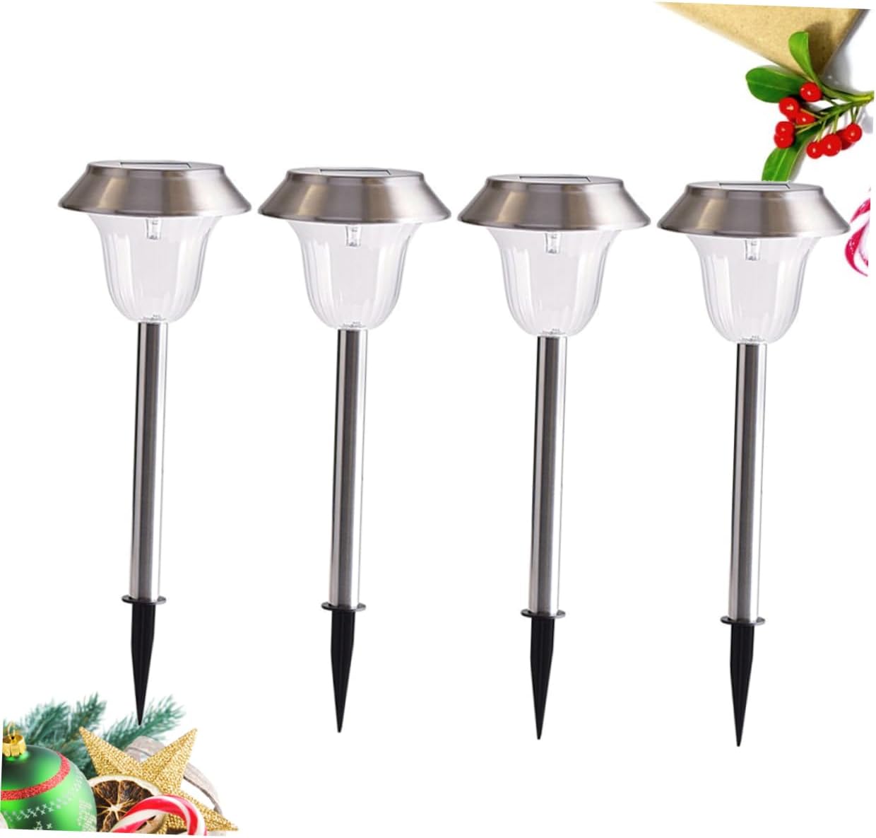 Angoily 4pcs Stainless Steel Solar Garden Light Led Lawn Lamp for Outdoor Decoration Landscape Lighting Easy to Install for Gardens and Lawns