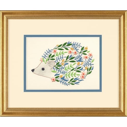 Image of Dimensions 71-06262 Hedgehog Embroidery Needlepoint Kit for Beginners with Printed Fabric, 7 inch x 5 inch, Multicolor, 4 Pieces