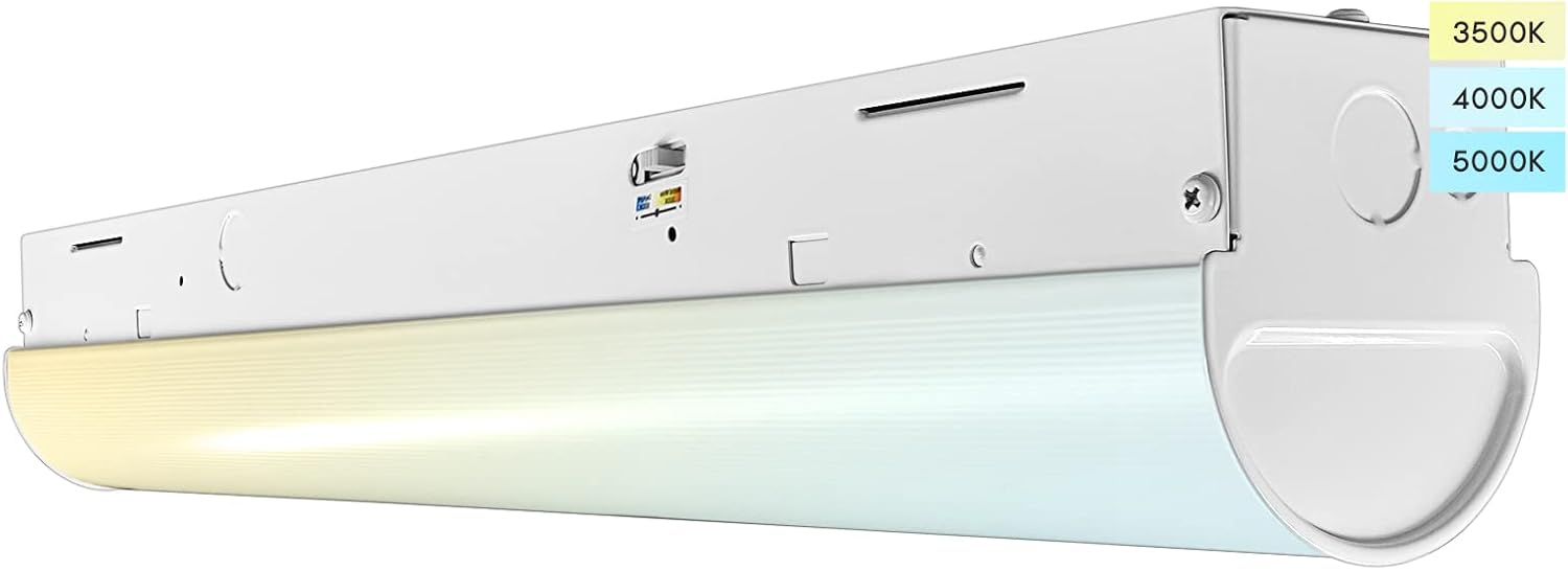 LUXRITE 2FT LED Strip Light Fixture, 20W, 2600 Lumens, Linear Shop Light, 3 Color Selectable 3500K-5000K, 0-10V Dimmable, Damp Rated, Flush Mount Ceiling Light, UL Listed - Garage, Workshop