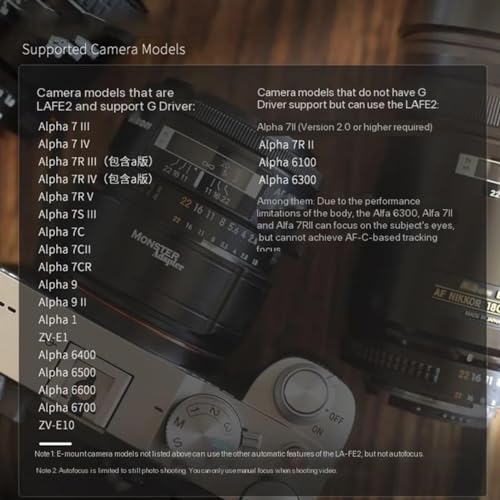 Ficha técnica Monster Adapter LA-FE2 Adaptador de enfoque automático para lente Nikon F a cámara Sony E Mount anillo adaptador electrónico anillo adaptador de lente con motor dual integrado nueva generación - Fernando Cortés