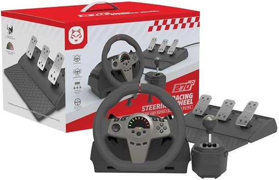 Coverzone Simulation Steering Set – 270° Rotary Gaming Steering Wheel, Dual Vibration Motor, Programmable Keys, Pedal and Gear with PC, PS3, PS4, Xbox One, Xbox Series X/S, Switch Compatible GT100V2