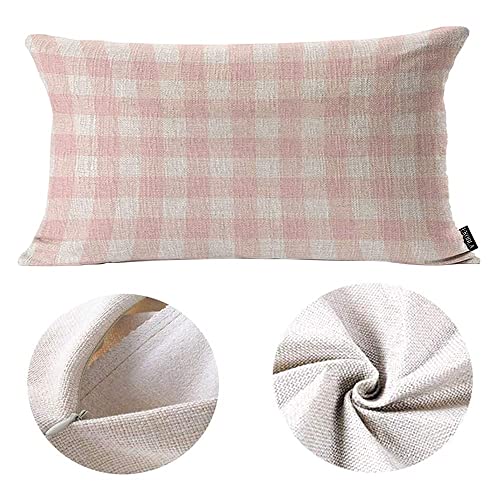 Ekobla Buffalo Checked Pattern Decorative Lumbar Cushion Case Vintage Plaid Gingham Tartan Pastel Waist Rectangle Throw Pillow Case Cotton Linen For Men Women Sofa Home Decoration 12X20 Inches #TOP5