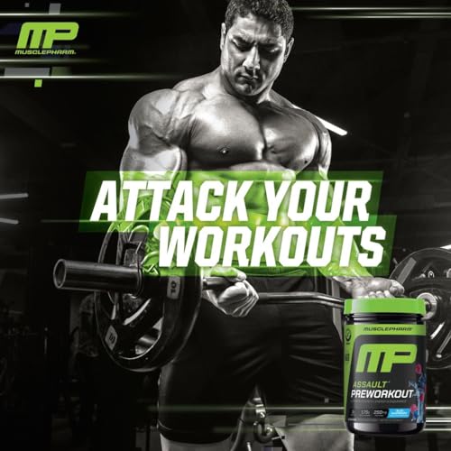 Image of Muscle Pharm Assault Pre Workout Powder for Men & Women - Packed with Beta Alanine, Caffeine, Creatine & Betaine Anhydrous - Endurance & Strength Booster- 30 Servings, Blue Raspberry Flavor