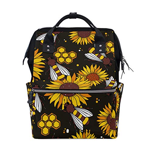 Gelbe Blumen und Smart Bee große Kapazität Wickeltaschen Mama Rucksack Multi Funktionen Windel Pflege Tasche Tote Handtasche für Kinder Babypflege