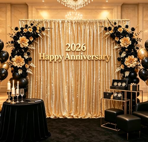 Image of Gold Sequin Backdrop Curtain Drapes Wall Backdrop Party Decorations 8x8FT