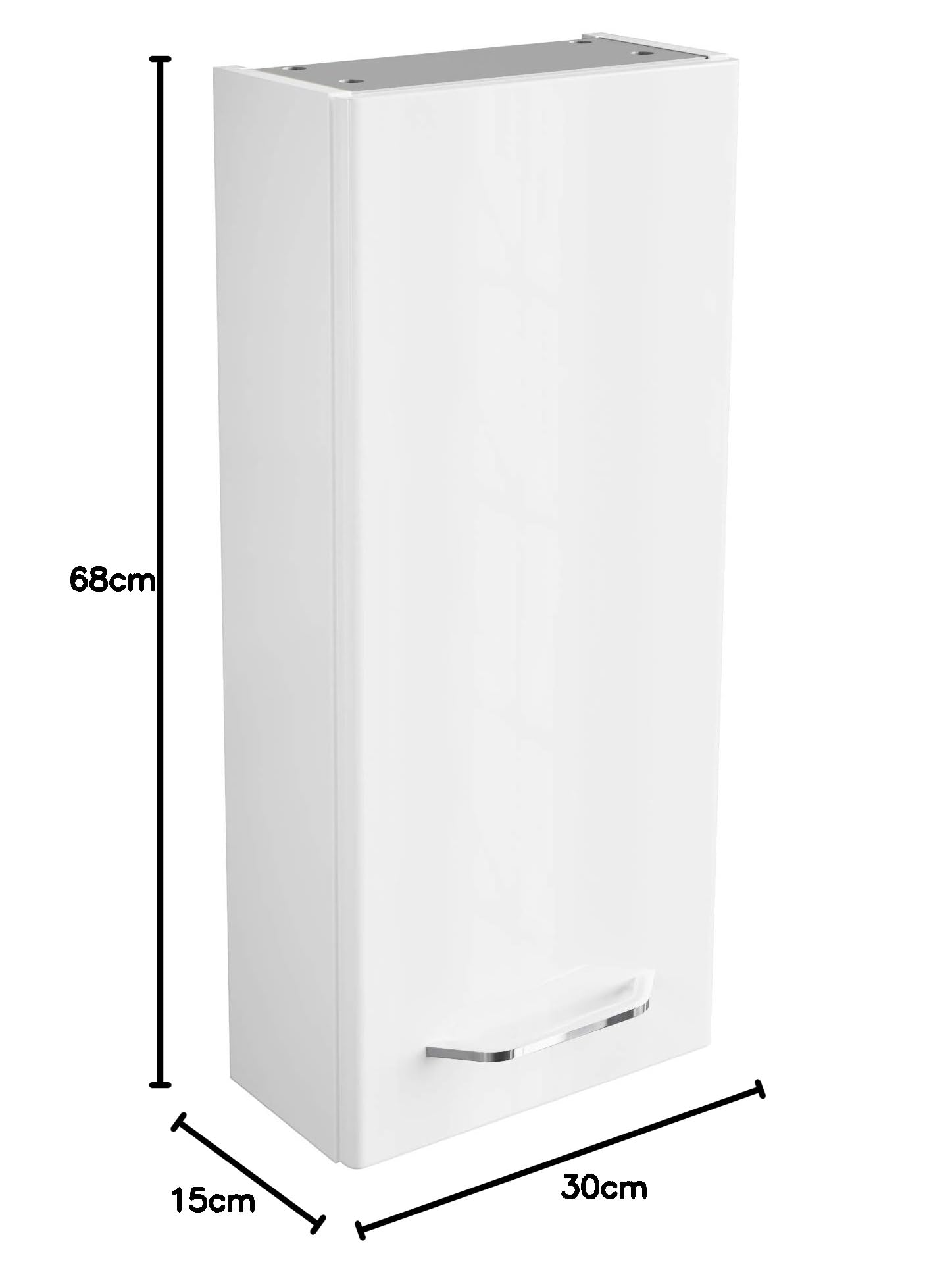 FACKELMANN Milano Hängeschrank mit Tür – Badezimmerschrank hängend mit 2 Einlegeböden fürs Badezimmer (30 cm x 68 cm x 15,4 cm) – Wandschrank in Weiß