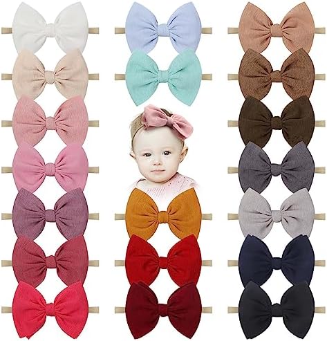 Lanmerry 4.5 inches Hand-made Baby Bow Nylon Stretchy Headband Colorful Pack of 19 for Newborn Infant Toddler Hair Accessories