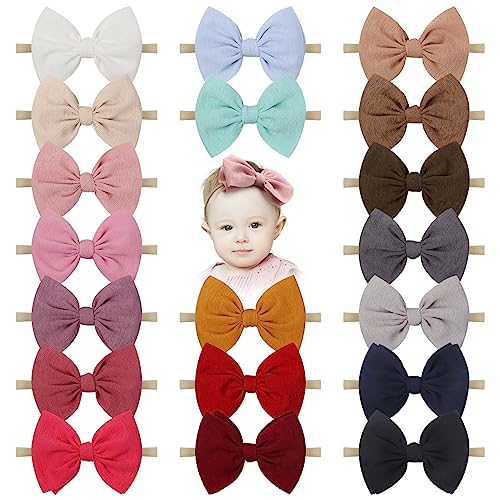 Lanmerry 4.5 Inches Hand-Made Baby Bow Nylon Stretchy Headband Colorful Pack Of 19 For Newborn Infant Toddler Hair Accessories #TOP2