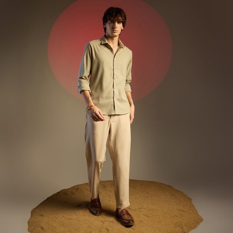 Image of CAHOOT Men's Foliage Strokes Shirt for Casual Wear | Spread Collar | Long Sleeve | Button Closure | Shirt Crafted with Comfort Fit for Everyday Wear