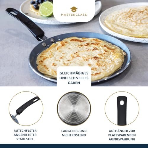 Foto von MasterClass Eco Induktions-Krepp-/Pfannkuchenpfanne mit gesünderen Chemikalien und PTFE-, PFOA- und BPA-freier Antihaftbeschichtung, Aluminium/Eisen, schwarz/blau, 24 cm