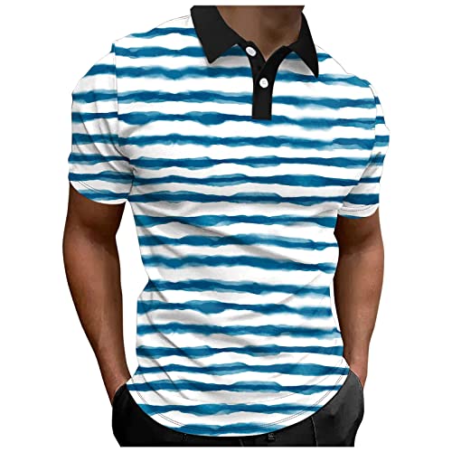 Polo Shirts For Men, Vintage Polo Men Short Sleeve Football Independence Day Polo Graphic Fit Lapel Button Down Cool Tees Men Cyan #TOP5