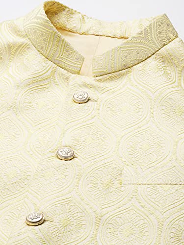 Image of MANQ Men Fawn Woven Jaquard Silk Nehru Jacket