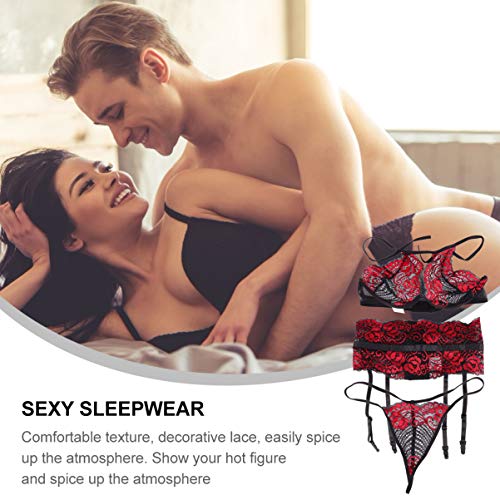 ARTIBETTER 3 Peças Femininas Halter Lingerie Sutiã Sexy Calcinha G Cordão Cinta-Liga de Renda Bodysu