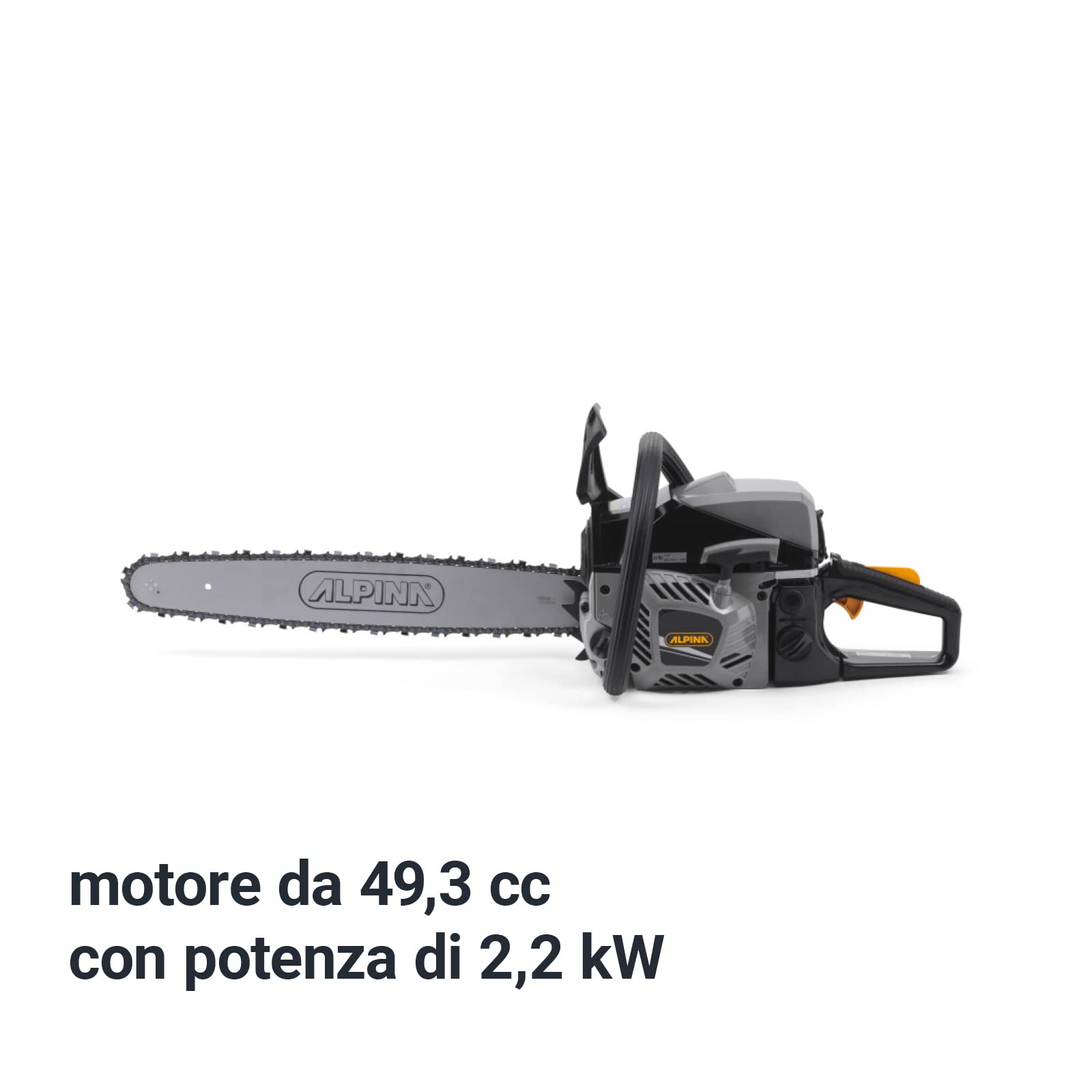 Alpina ACS 50 Motosega A Scoppio, 2.2 kW (49.3 cc), 50 cm – Pompa Olio Automatica, Tensionamento Laterale – Uso Professionale
