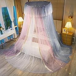 Alternative view of Canopy Frame for Bed with Mesh Netting - Queen Size Bed Canopy Steel Frame with Bed Curtains,Classic Flat Top Mesh Net Bedroom Decor(Stainless Steel Pipes and Accessories Included) (Pink Blue)