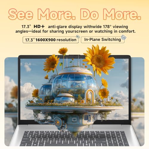 Image of HP 17.3 inch Laptop, Intel Core i3-N305, 16GB RAM, 512GB SSD, Windows 11 Pro, HD+ Anti-Glare Display, Wi-Fi 6, USB-C, Up to 9.5 Hours Battery, Business & Student Laptop