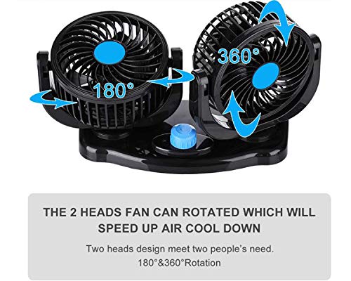 Image of WolkomHome Car Fan 12 Volt hi speed 12V 360 Degree All-Round Adjustable Auto Air Cooling Dual Head Fan Low Noise Auto Cooler Air car fan 12 volt hi speed cooler for all cars