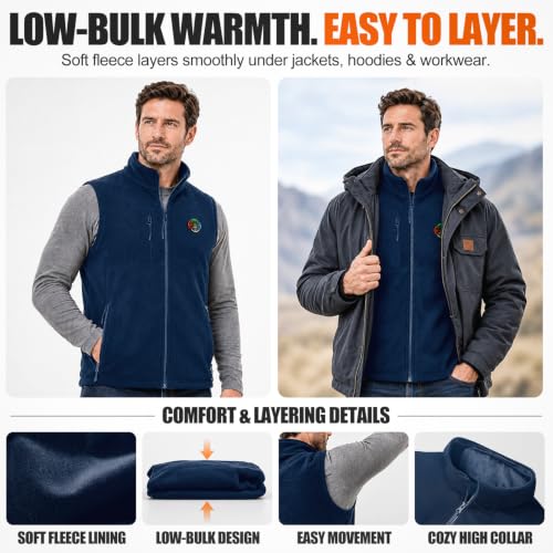 Image of KOVNLO Men's Heated Fleece Vest with 8 Heating Panels and Battery Pack