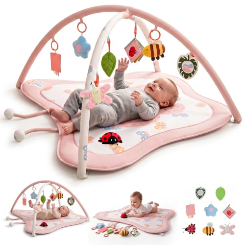 Image of Baybee 2 in 1 Premium Baby Play Gym & Activity Mat for Babies with Extra | Soft Cushion | Portable Playing mat for Kids with Sensory Toys | BPA Free Play Mat for New Born Baby up to 36 Months (Pink)