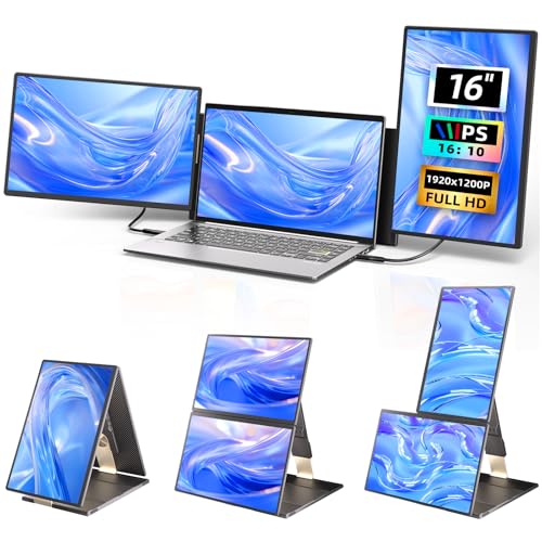 Image of Triple Laptop Screen Extender - 16 inch Monitor IPS FHD 1200P Detachable Portable Display for 13 inch-17.4 inch Laptops Compatible with Windows Mac Chrome Surface Travel Work Setup