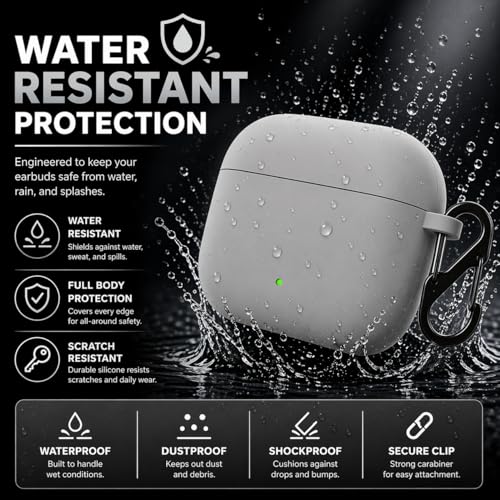 Image of Anvique Silicone Case Cover for Oneplus Nord Buds 4 Pro, Scratch Resistance, Shock Absorption, with Premium Carabiner (Grey)
