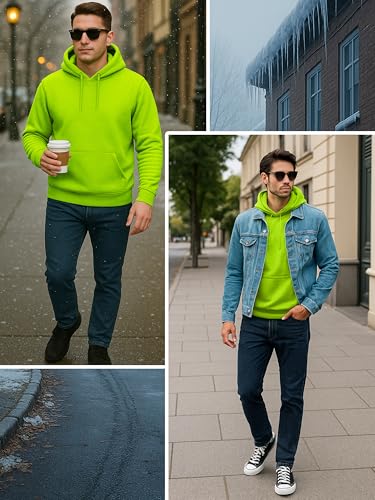 URBAN BUCK Mens Neon Pullover Hooded Sweatshirt Casual Long Sleeves High Visibility Lightweight Athletic Men Hoodie3