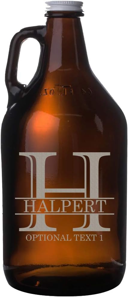 Spotted Dog Company Personalized Etched 64oz Amber Glass Beer Growler - Customized Engraved Gifts for Men - Craft Beer Gifts for Men - Groomsmen, Halpert