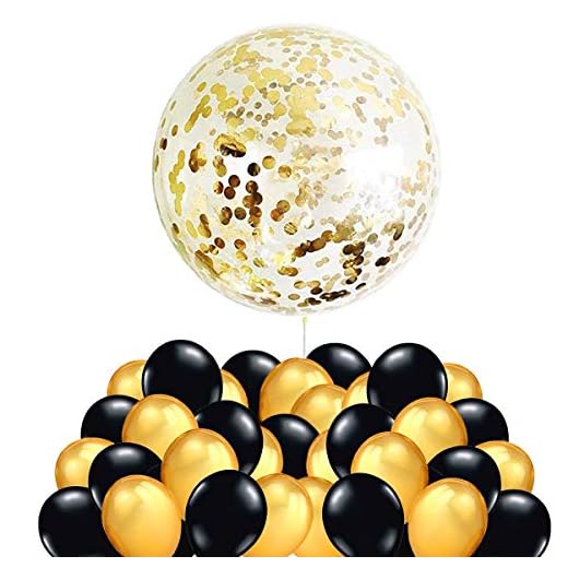 Decoracion Nochevieja 2023 - 40 Globos Oro y Negro + 1 Globo Confeti Gigante XXL Confetti Balloon. Globo Transparente con Confeti Dorado para Fiesta de Cumpleaño, Graduacion y Año Nuevo