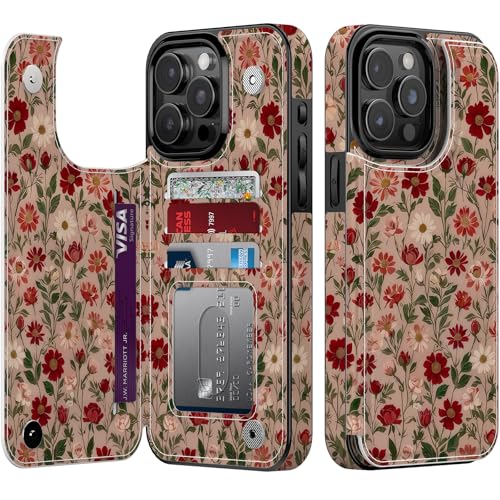 Joli étui iPhone 13 Pro Max floral idée cadeau idéal pour femme avec rabat