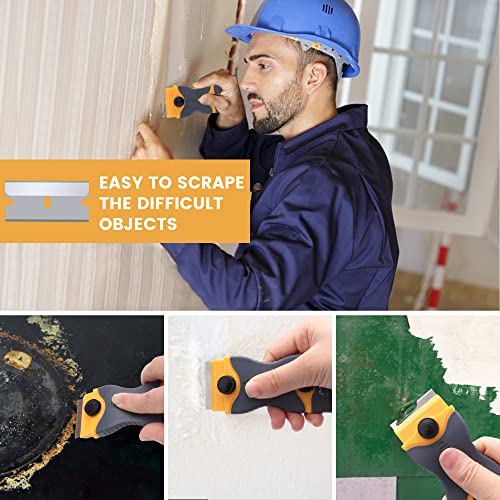 Mulwark Razor Blade Scraper, 2Pcs Razor Scraper Tool With Extra 80Pcs Plastic& 5Pcs Metal Blades, Blade Cleaning Scraper For Removing Sticker, Paint, Decals, Adhesive, Tar, Labels, Glue, Caulk, Gasket #TOP5