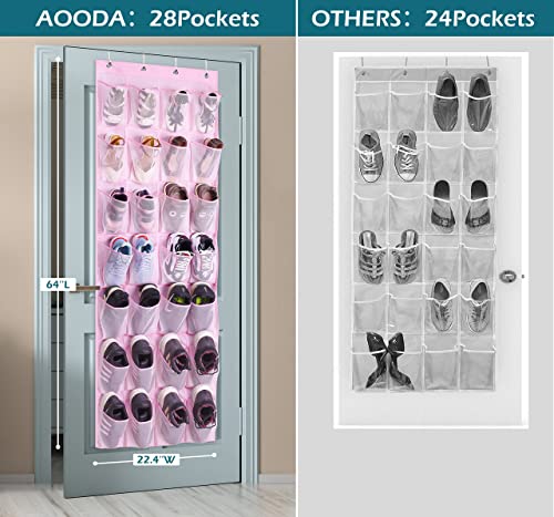 Aooda 28 Large Mesh Pockets Kids Shoe Organizer Hanging Baby Over The Door Shoe Rack For Closet Shoe Holder Hanger For Toddler Girl, Pink #TOP2