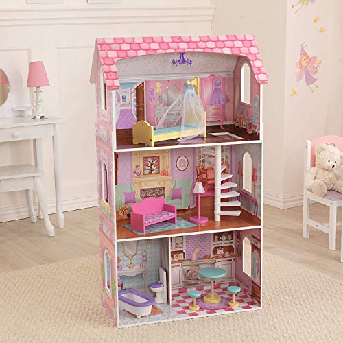 KidKraft 65179 Penelope Puppenhaus aus Holz mit Zubehör für 30 cm große Puppen mit 9 Accessoires und 3 Spielebenen – Bild 4