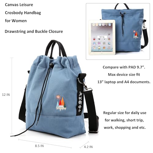 Image of Women Canvas Tote Handbags Casual Shoulder Work Bag Crossbody Bag with Sunshine Embroidery