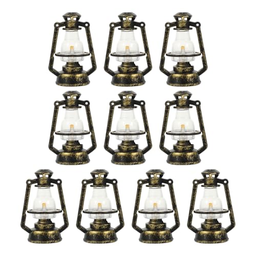 DOITOOL 10 mini farolillos farolillos lámpara de aceite vintage colgando farol de queroseno linterna casa de muñecas en miniatura para micro paisaje adorno para fiestas de