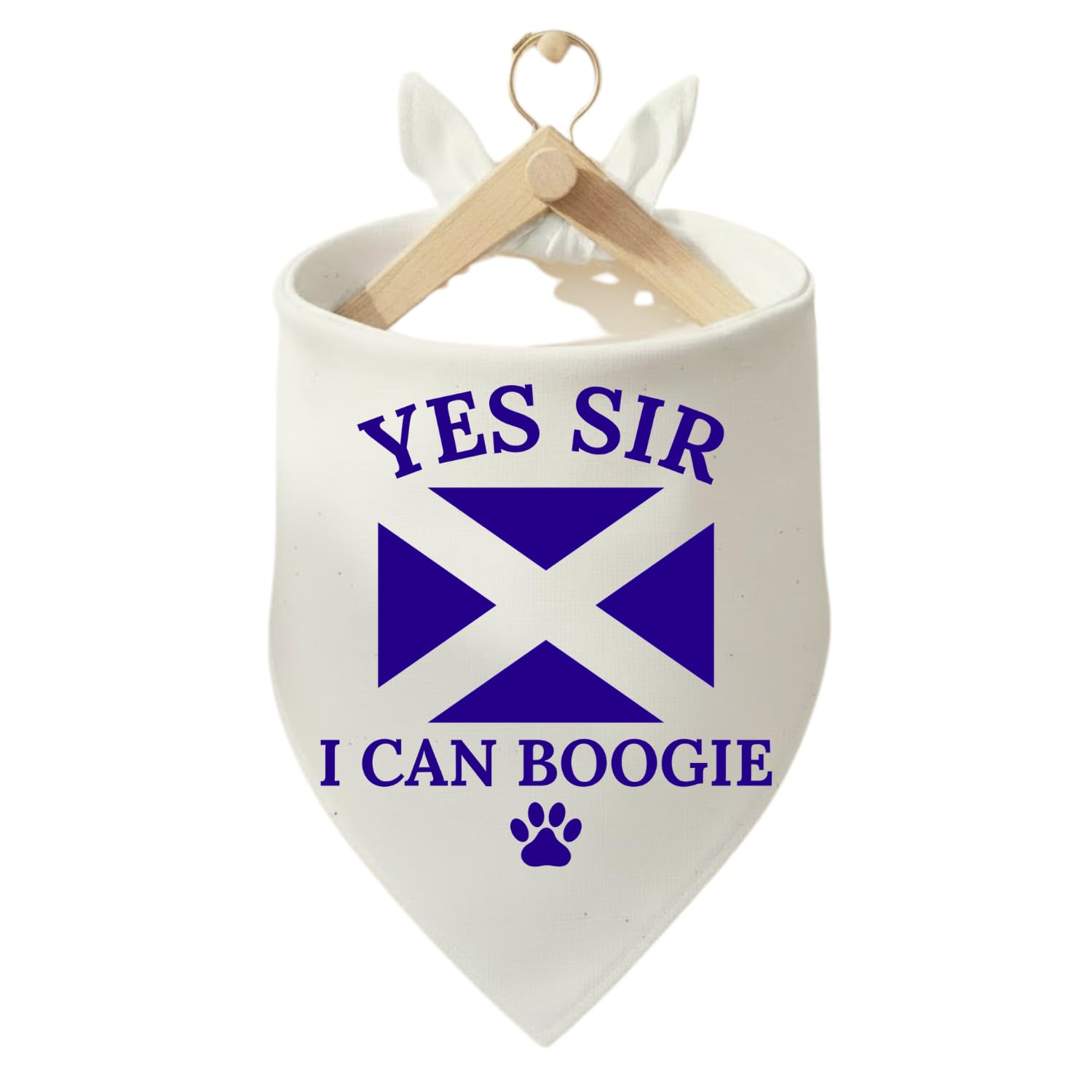 KARENSAM Handcrafted Scotland Flag Pet Bandana for World Cup & Rugby Supporters. Scotland Dog Bandana Scottish Pets. World Cup Supporter Gift (White + Blue, S/M:50 * 35 * 35cm, YES SIR, I CAN BOOGIE)
