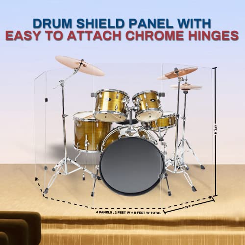 Pennzoni 4Ft Drum Shield W/Chrome Hinges, Comes W/ 4 Drum Panels, & 6 Chrome Hinges, Premium Clear Acrylic Panels, Drum Screen #TOP5