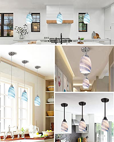 Image of Oval Glass Pendant Lamp Shade - Grey Blue Art Glass Light Covers for Kitchen Island Pendant Light Fixtures Replacement