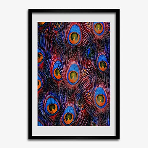 Cadre photo 50x70 cm Tulup affiche plumes de paon et cadre en bois moderne