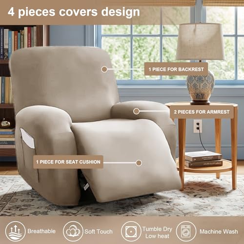 Image of Eco-Ancheng Recliner Slipcovers 4-Pieces Lazyboy Recliner Covers Recliner Couch Covers Recliner Chair Cover Non Slip Reclining Slipcovers with Storage Pockets Furniture Protector for Living Room,21