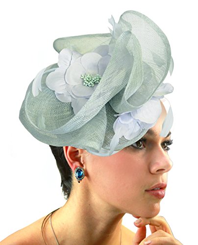 NYfashion101 Cocktail Elegant Ruffle Feather Sinamay Fascinator Headband - FS Light Sage