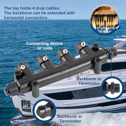 Image of MEA 2000 (N2k) 4-Port MultiPort (Tee) T-Connector for Garmin Lowrance Simrad & Navico & B&G Networks IP67 Waterproof