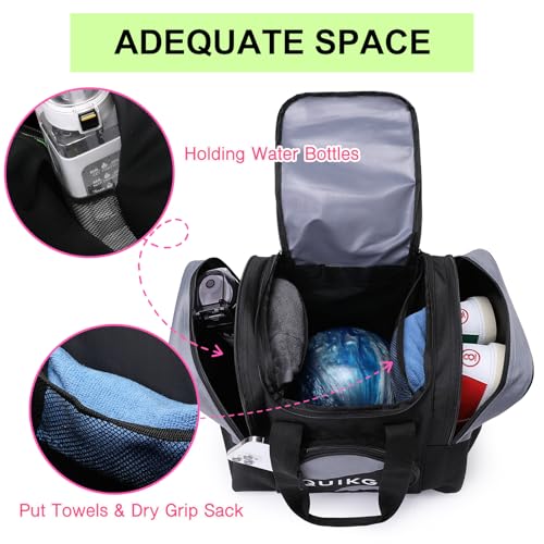 QUIKGO Bowling Bag for Single, Tote Bowling Bag with Padded Holder, Fits Shoes Up to Mens Size 14, Built-in Accessories Mesh Pocket - Thumbnail 3