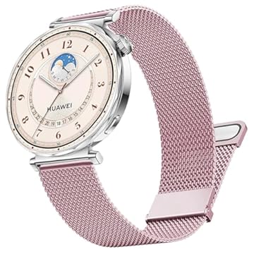 DEALELE Pulseiras compatíveis com Huawei Watch GT5 Pro de 42 mm/GT5/GT4 de 41 mm/Garmin Venu 3S/Fossil Gen 6, pulseira de malha magnética de aço inoxidável de 18 mm para mulheres e homens, rosa rosa