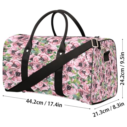 Pink Flower Travel Duffel Bag, Vintage Floral Sports Tote Gym Bag, Foldable Weekender Overnight Bag, Luggage Handle Bag for Women Men4